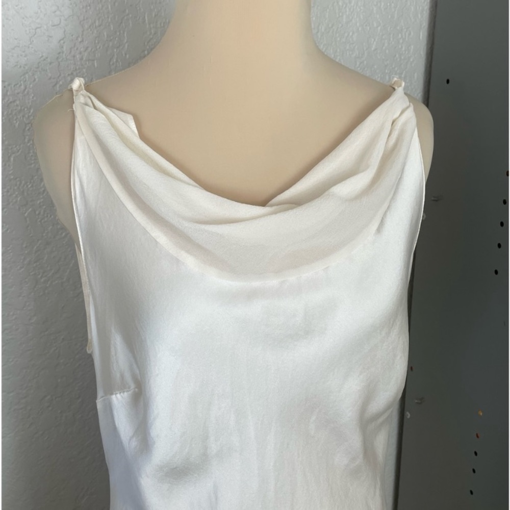 Vintage 90’s 100% Silk Slip Dress Silk Dress Cream White Cowl Prom Sheer - Picture 4 of 10